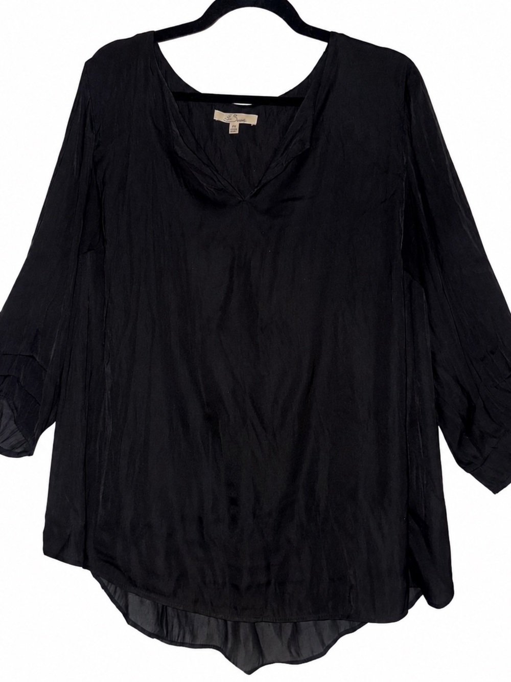 Black Flowy V-Neck Blouse 2X Bell Sleeve Plus Size